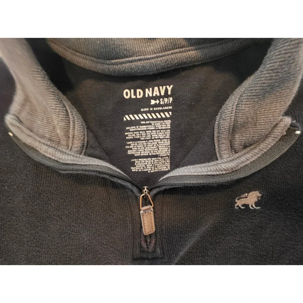 Old Navy Mens Small Black 100% Cotton Quarter Zip Pullover Lion Logo Sweater